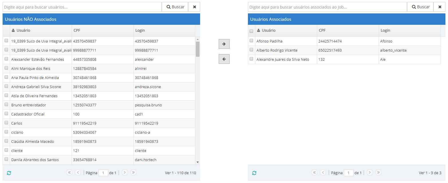 Usuários movidos para o grid de associados
